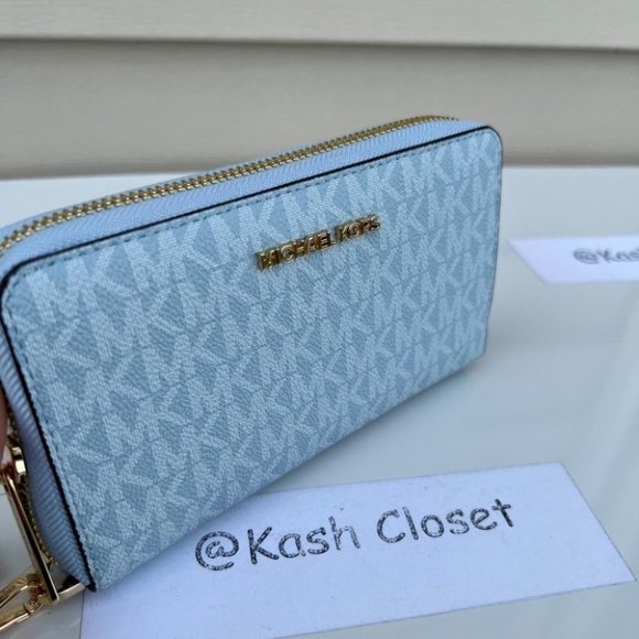 Michael Kors JST Large MF phone Case Wallet/Wristlet -Pale Ocean - Picture 5 of 8